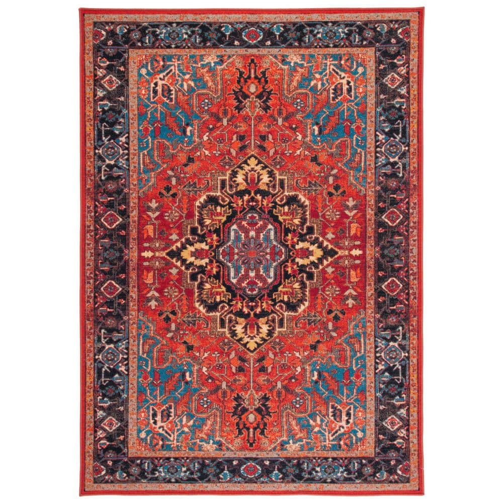 Vintage Charm Easy-Care Red Synthetic 4' x 6' Rectangular Rug