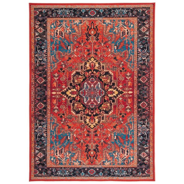 Journey Red/Blue 9 ft. x 12 ft. Machine Washable Medallion Area Rug