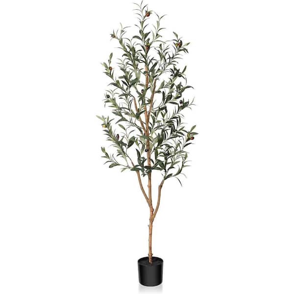 Unbranded 5 ft. Artificial Olive Tree in Pot with Natural Wood Trunk and Lifelike Fruits