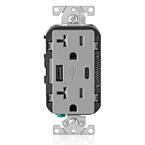 20 Amp Type A and Type-C USB Charger/Tamper Resistant Receptacle, Gray