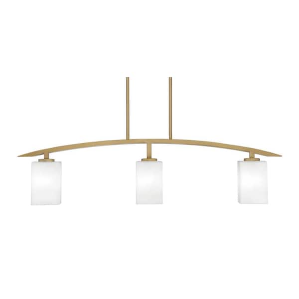 Unbranded Siena 3-Light, Brass, Linear Chandelier, Any room with White Muslin Glass Shades