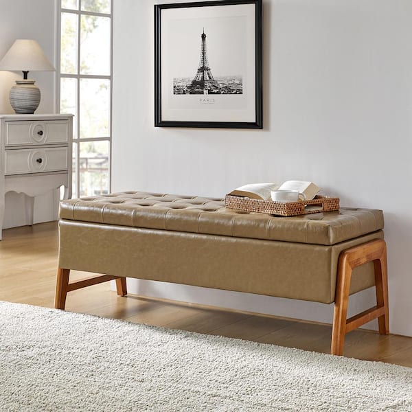 JAYDEN CREATION Hedda Taupe 49.6 in. W Upholstered Storage Bedroom Bench with Solid Wood Leg