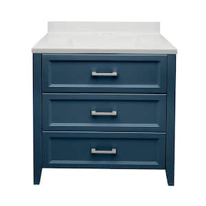 Capri 31 in. W x 22 in. D x 36 in. H Bath Vanity in Navy Blue with Cultured Marble Vanity Top in White with Backsplash