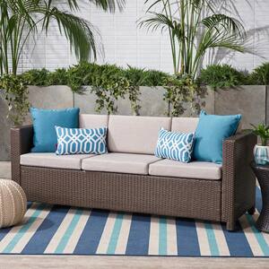 Puerta Brown Wicker Outdoor Sofa with Ceramic Gray Cushions