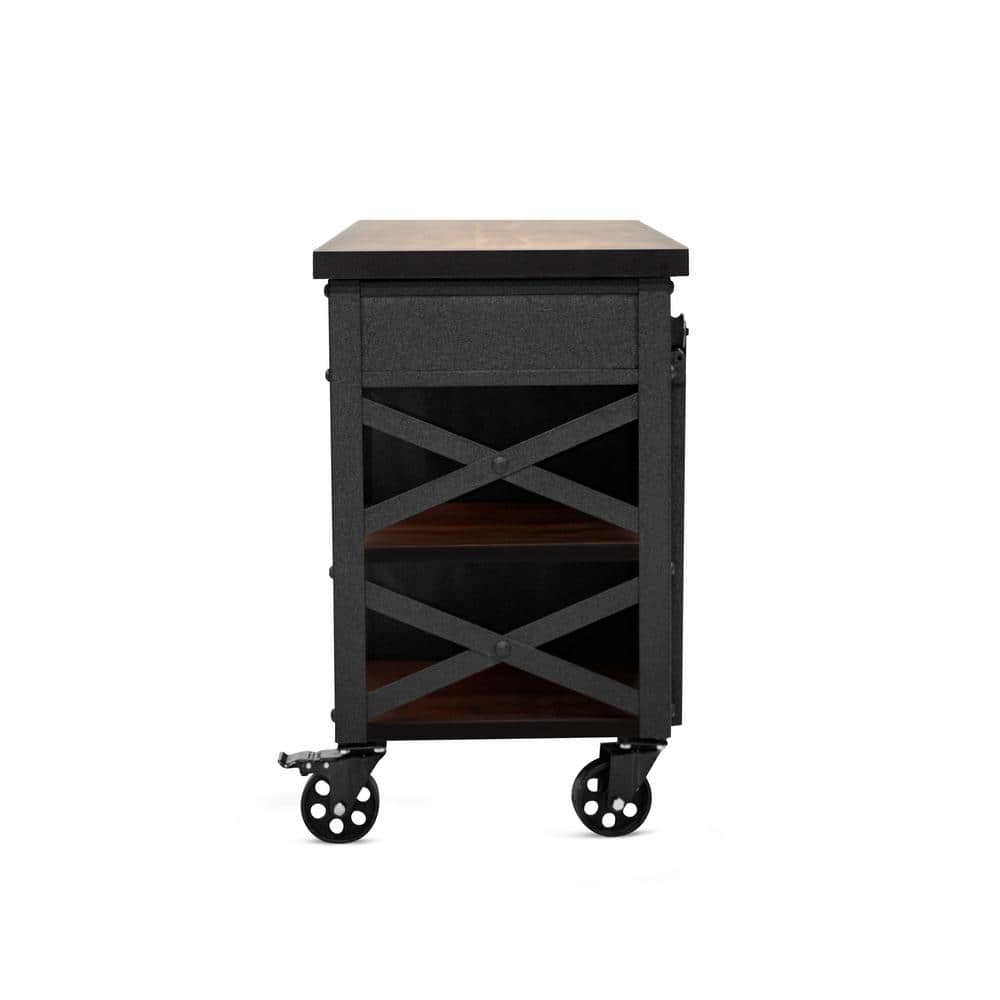 58" Black and Brown Metal and Wood Farmhouse Cabinet