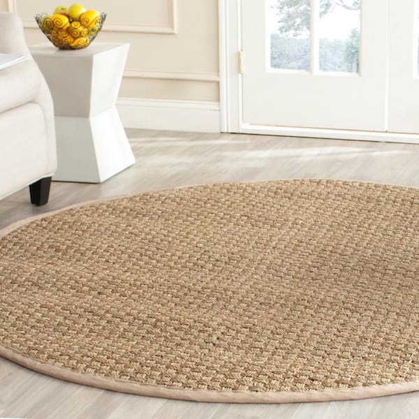 Natural Fiber Beige 10 ft. x 10 ft. Border Woven Round Area Rug