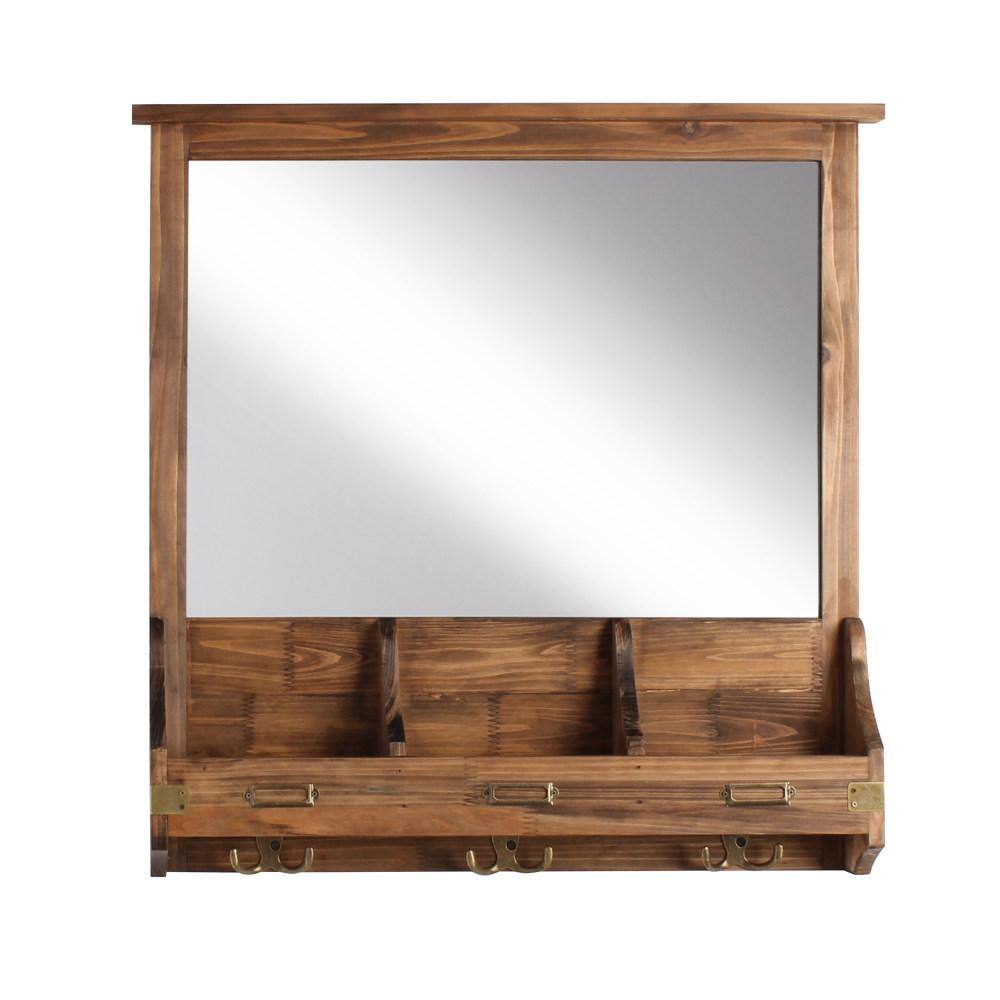 Stallard Rustic Brown Wood Wall Organizer with Mirror