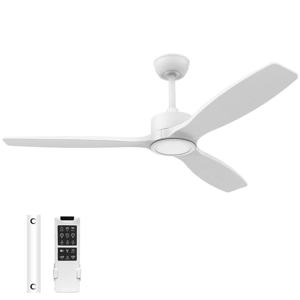 52 in. Modern Wood Indoor/Outdoor White Ceiling Fan, Quiet DC Motor, with D