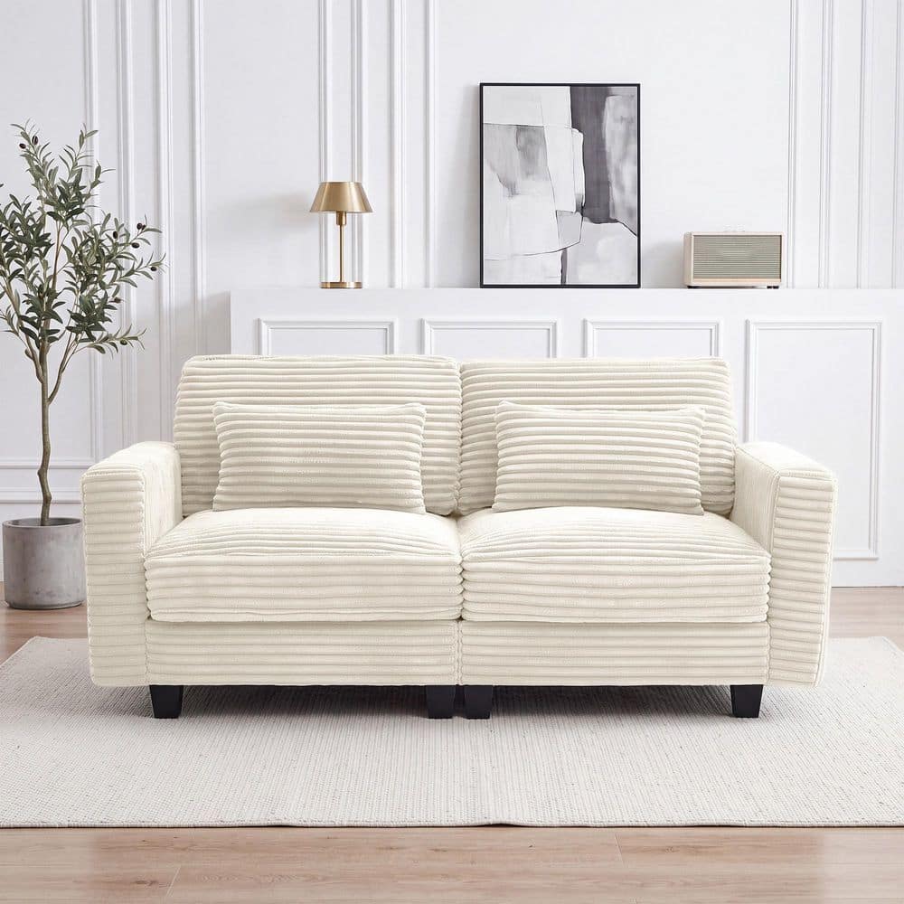 Liyad 72 in. Faux Rabbit Fur 2-Seater Removable Cushion Loveseat in Beige price history on PriceWatchPro