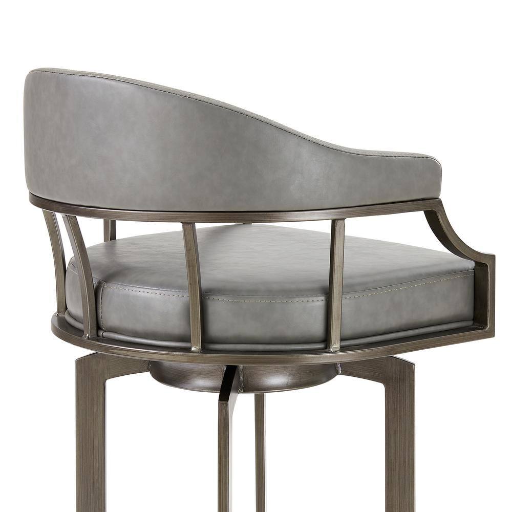Transitional Gray Faux Leather and Metal Swivel Bar Stool