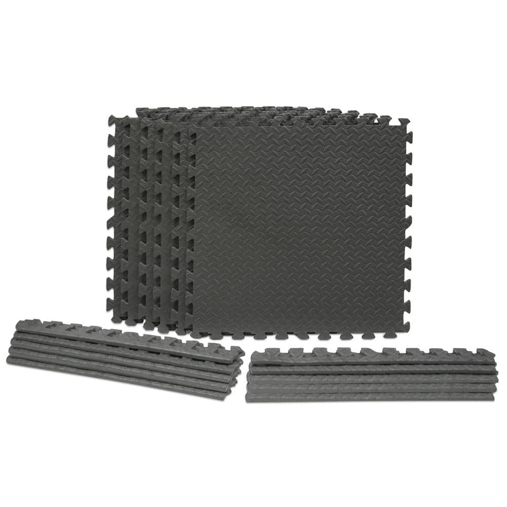 2 pack gray interlocking flooring 24 sq ft each safety floor fall protection 