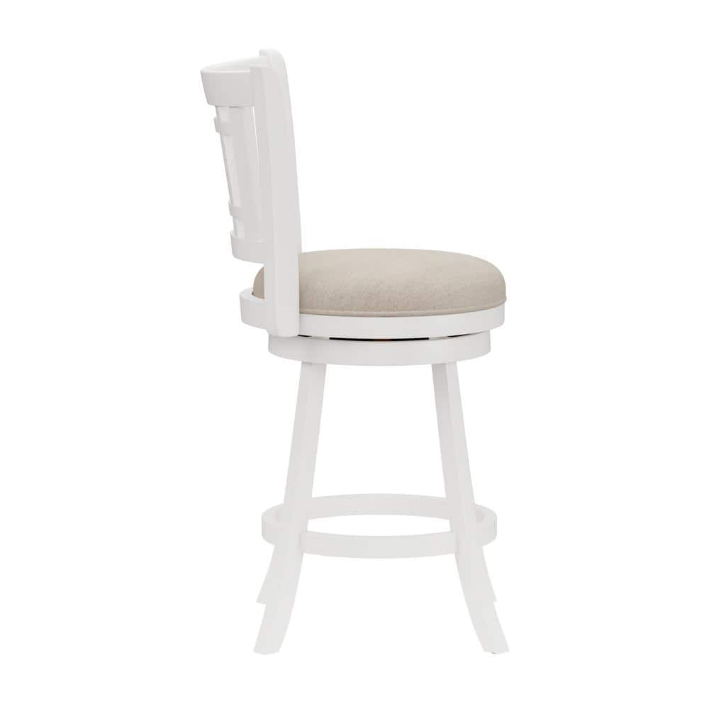 White Wood Swivel Counter Height Stool with Beige Seat