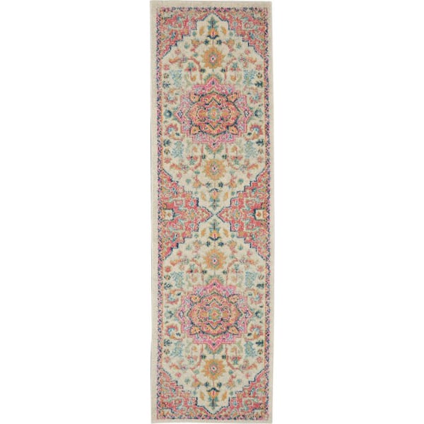 Passion Ivory/Pink 2 ft. x 8 ft. Persian Modern Transitional Kitchen Runner Area Rug