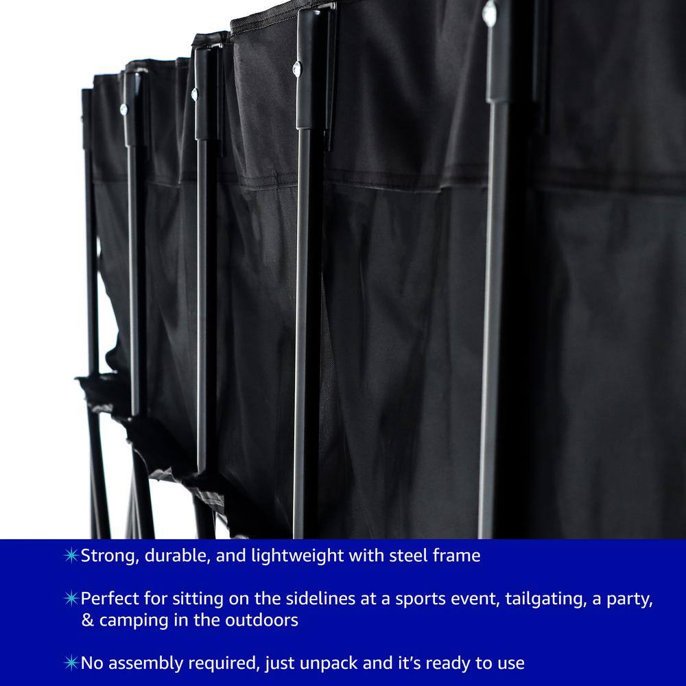 Black Portable 5-Seater Folding Team Sports Bench with Back