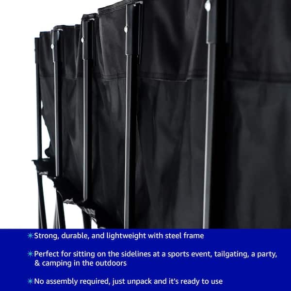 Portable 5-Seater Folding Team Sports Sideline Bench with Back (Black)
