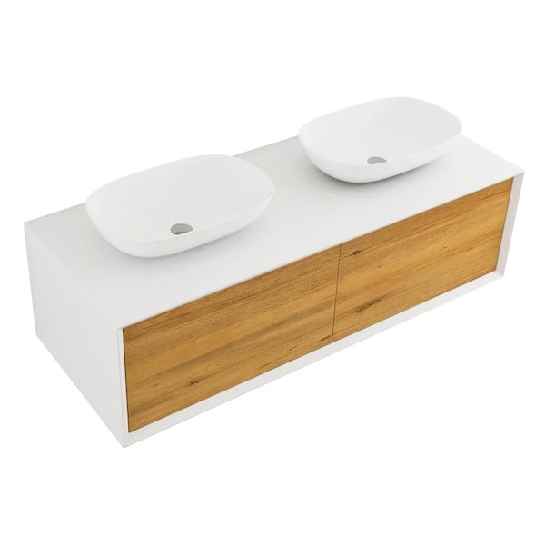 JimsMaison Fiona 55 in. W x 21 in. W x 15.7 in. H Bath Vanity in White with White Solid Surface Top
