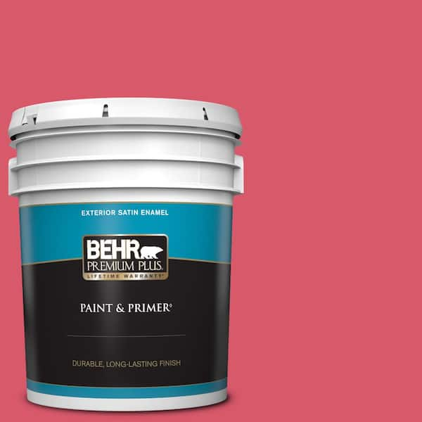 BEHR PREMIUM PLUS 5 gal. #130B-6 Dragon Fruit Satin Enamel Exterior Paint & Primer