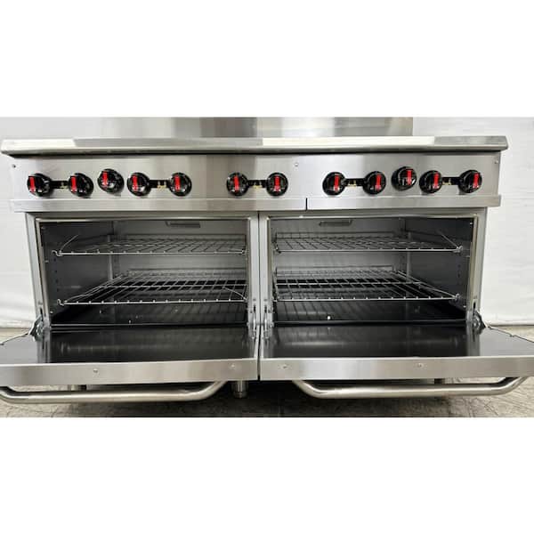 60 in. W 10 Burner Freestanding Commercial Double Oven Gas Range in. Stainless Steel