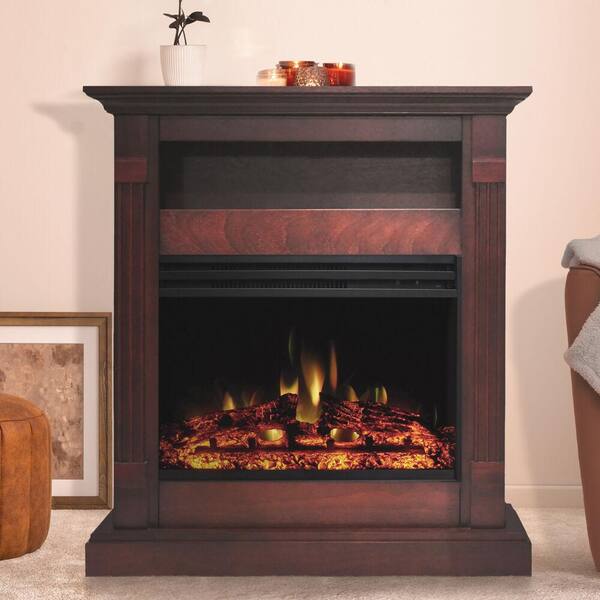 Cambridge Sienna 34 in. Electric Fireplace Heater in Cherry with Mantel,  Enhanced Log Display and Remote Control CAM3437-1CHRLG3 - The Home Depot
