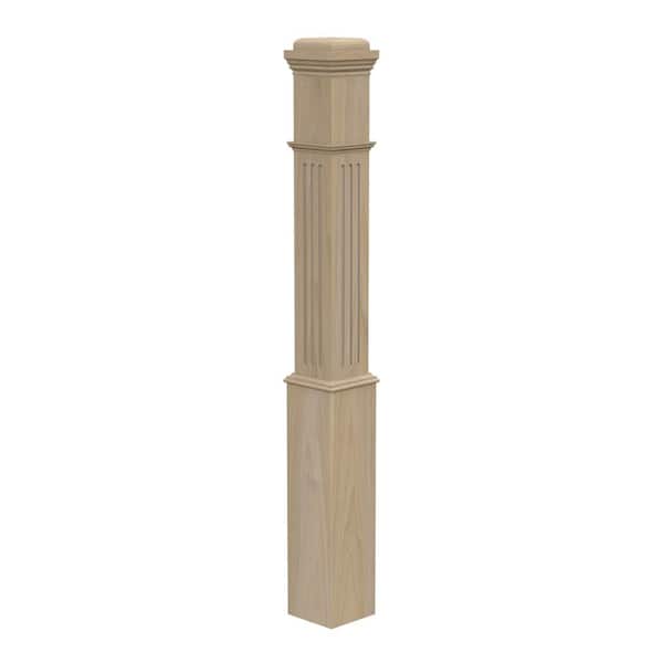 Stair Parts 4092 55 in. x 6-1/4 in. Unfinished Poplar Fluted Box Newel Post for Stair Remodel