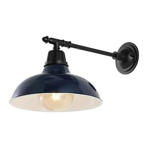 Wallace 12.25 in. Navy 1-Light Farmhouse Industrial Indoor/Outdoor Iron LED Victorian Arm Outdoor Sconce