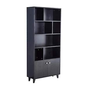 Modern 68 in. H Black MDF 4-Tier Shelf Standard Bookcase with 2 Doors and Metal Legs