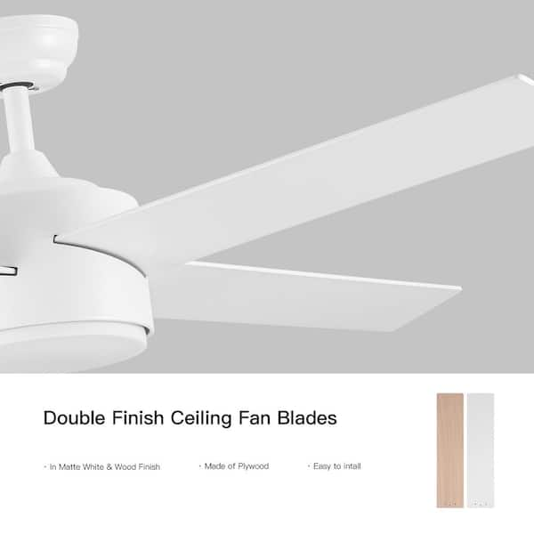 YUHAO 52 in. Indoor White Ceiling Fan with Integrated LED Light 