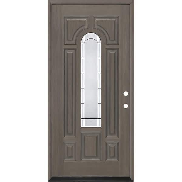 Regency 36 in. x 80 in. Center Lite Empire Deco Glass LHIS Ashwood Fiberglass Prehung Front Door with 6-9/16 Jamb