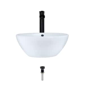 Porcelain Vessel Sink in White with 731 Faucet and Pop-Up Drain in Antique Bronze