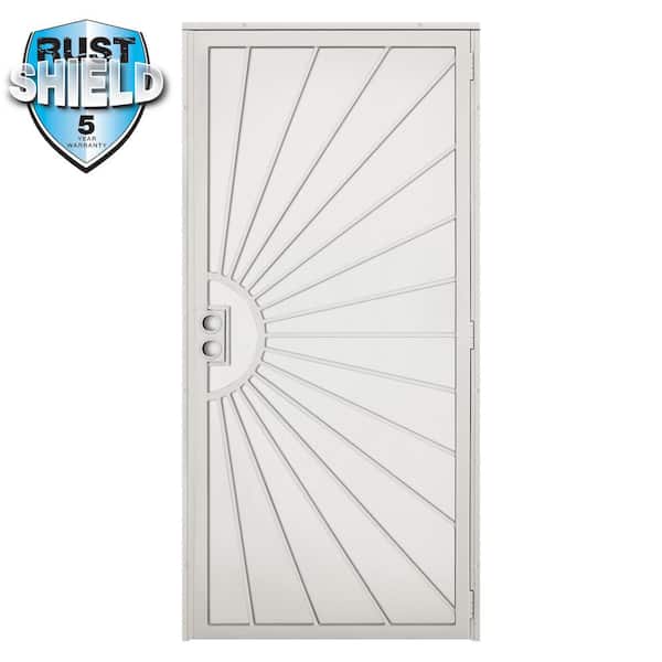 Unique Home Designs 36 in. x 80 in. Solana Rust Shield Navajo White Surface Mount Outswing Steel Security Door with Perforated Metal Screen
