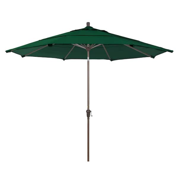 California Umbrella 11 ft. Champange Aluminum Market Patio Umbrella Auto Tilt in Hunter Green Olefin