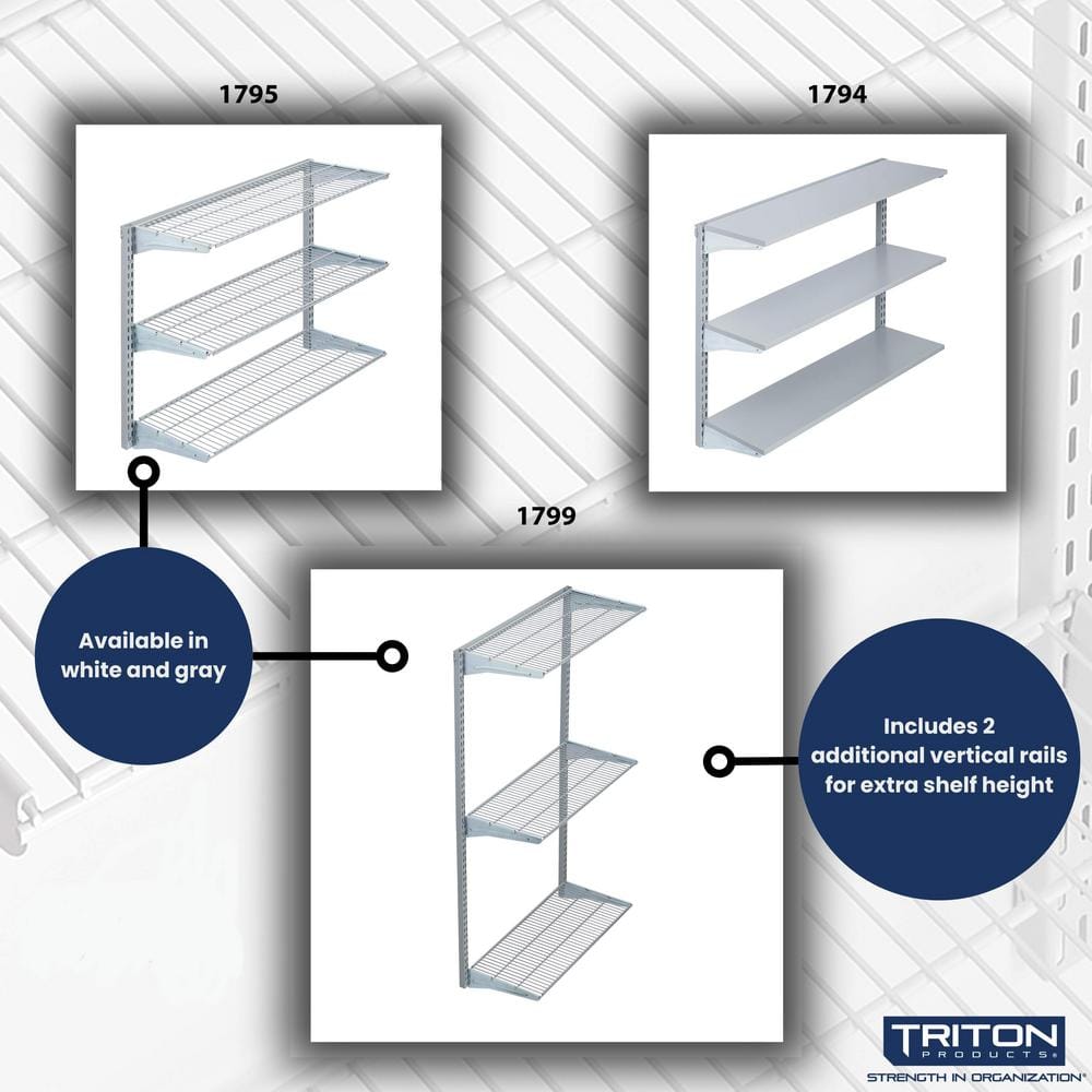 Epoxy Coated Gray 3-Tier Heavy-Duty Wall Mount Shelving Unit
