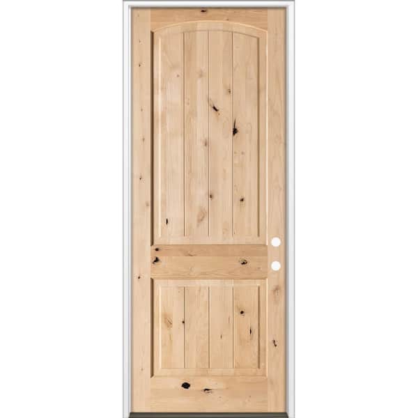 36 in. x 96 in. Rustic Knotty Alder Top Arch V-Grooved Left-Hand/Inswing Unfinished Wood Prehung Front Door