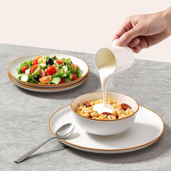 Dinnerware Set, Service for 6 (18-Pieces), Round Plates, Scratch Resistant Ceramic Dinner Ware, White, food storage