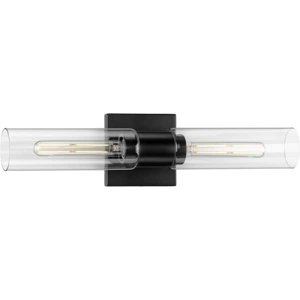 Progress Lighting Clarion 2-Light Matte Black Clear Glass Modern Wall Light