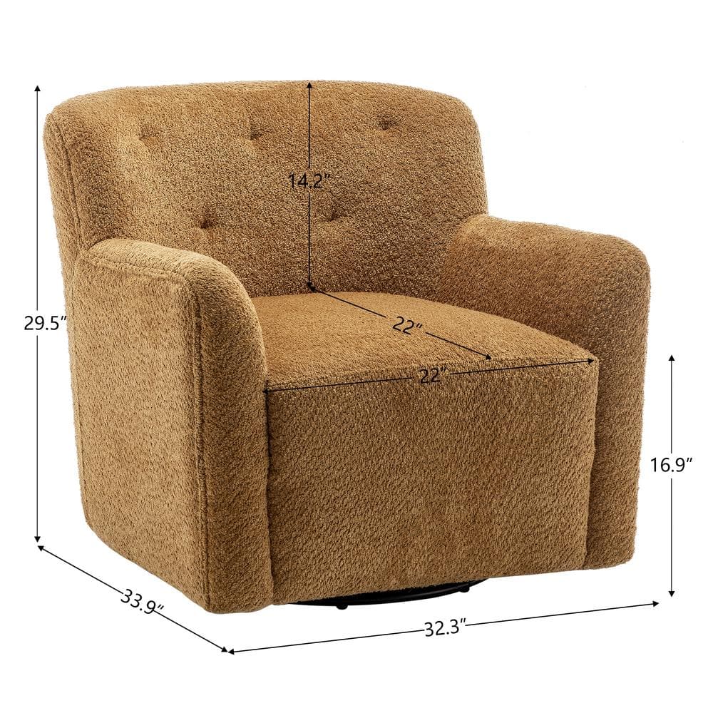 Camel Chenille Upholstered Swivel Barrel Accent Chair