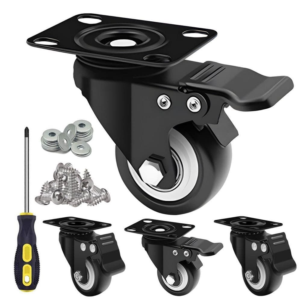 4 Pcs 2 in. Locking Caster Wheel, 600 lb. Capacity Black PU Casters with Dual Brake for Furniture, Cabinets & Light Cart price history on PriceWatchPro