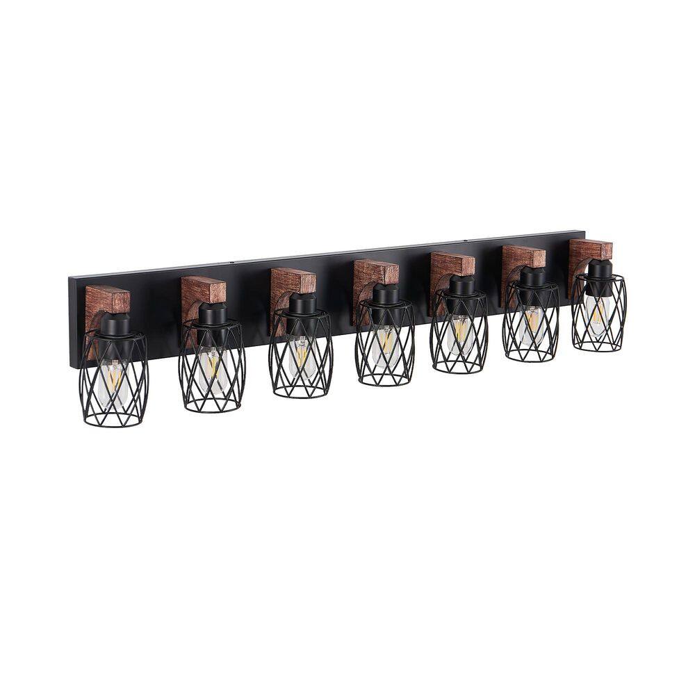 44 in. 7-Light Industrial Brown Vanity Light with Wooden Accents for Bathroom price history on PriceWatchPro