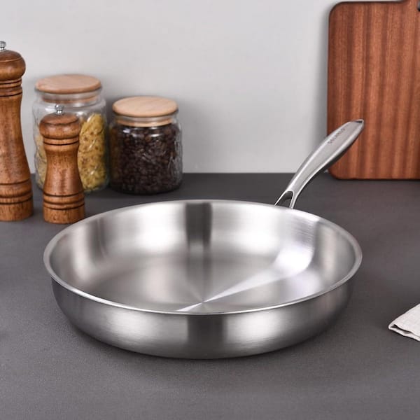 3 qt Tri-Ply Stainless Steel Frying Pan Set Nonstick Saute Pans with Ergonomic Handles Fast Heating 3-Pack