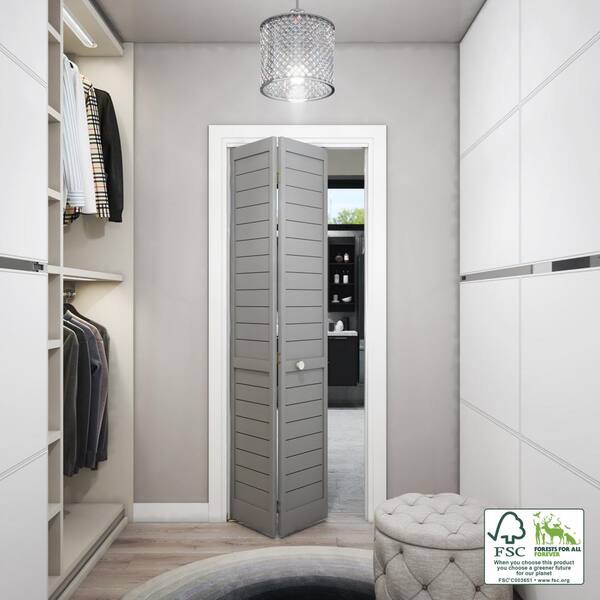 eightdoors 24 in. x 80 in. x 1 in. Grey Finished Pine Wood Shaker