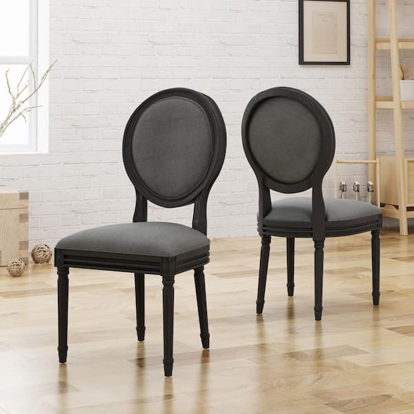Hiro Traditional Dark Gray Fabric Armless Dining Chairs (Set of 2)