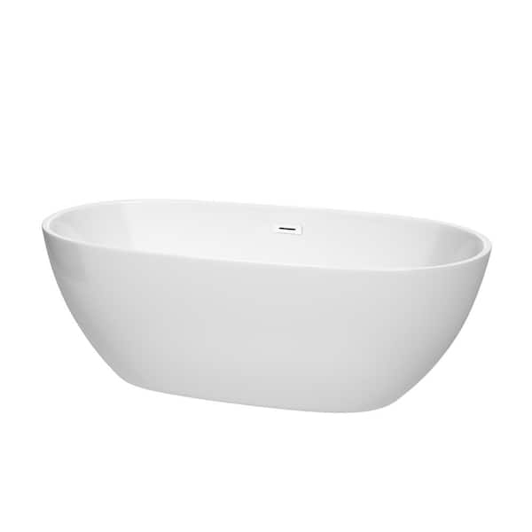 Wyndham Collection Juno 67 in. Acrylic Flatbottom Bathtub in White with Shiny White Trim