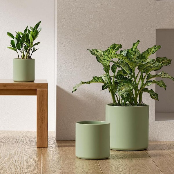10/8/6 in. Large Sage Green Ceramic Round Planter Set (3-Pack