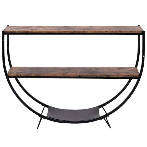 Qualler 48 in. Distressed Brown Rustic Half-Circle Textured Metal Wood Console Table