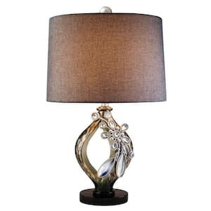 28 in. Brown and Gold and Black Faux Crystal Glam Accent Table Lamp