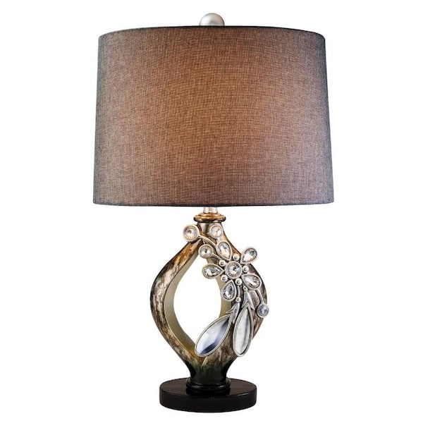 HomeRoots 28 in. Brown and Gold and Black Faux Crystal Glam Accent Table Lamp