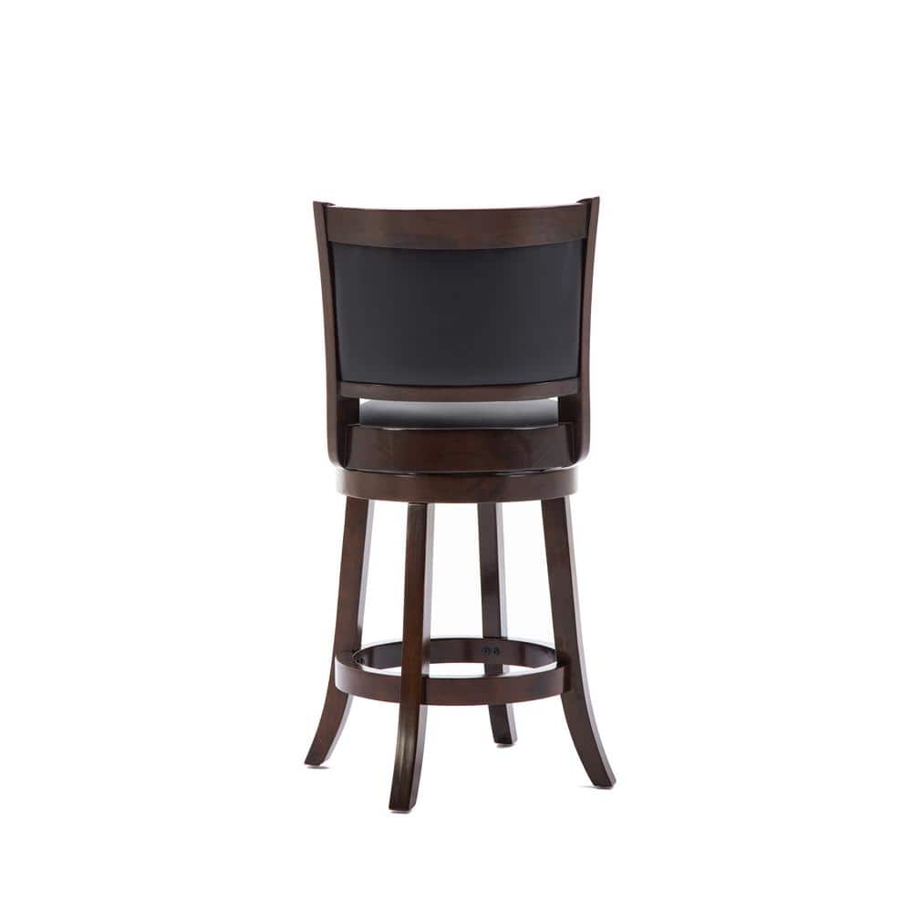 24" Cappuccino Swivel Wood and Faux Leather Barstool