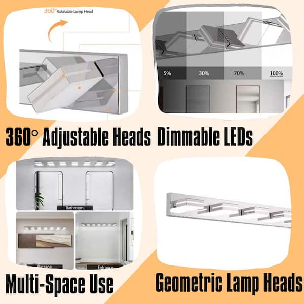 47.2 in. 6-Light Modern Chrome LED Vanity Light Wall Sconce for Bathroom and Mirror, Sleek Minimalist, Energy-Efficient