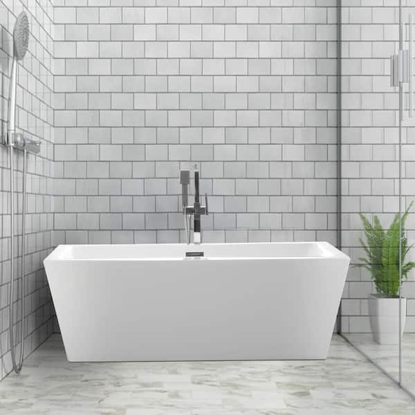 Vanity Art Tarbes 59 in. Acrylic Flatbottom Freestanding Bathtub in White