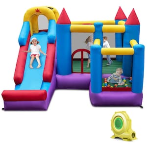 5-In-1 Inflatable Bounce House with Basketball Rim and Climbing Wall with 735-Watt Blower